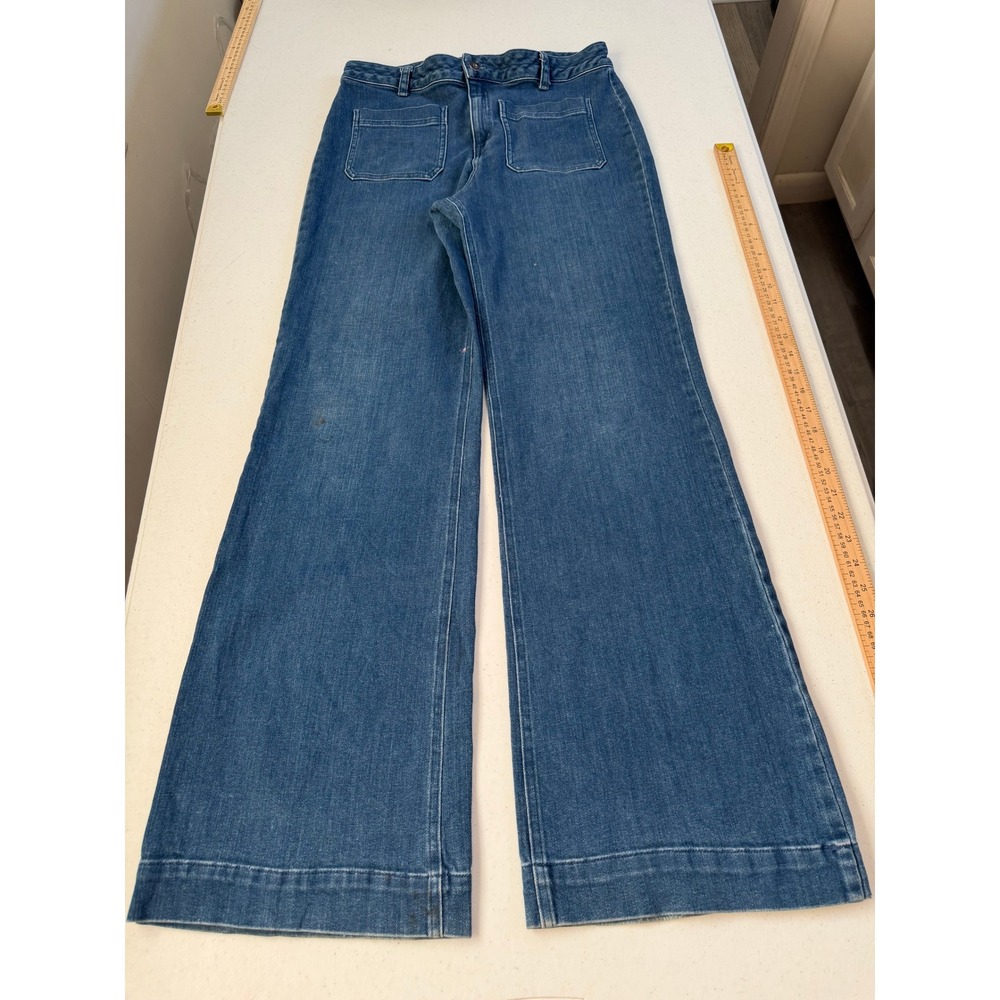 Bella Dahl Wide Leg Denim Trousers Blue High Rise Patch Pocket Jeans Size 31